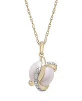 Cultured Freshwater Pearl with Diamond Crossed Pendant in 14K Yellow Gold