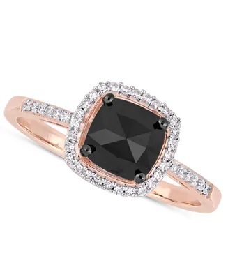 Black Diamond (7/8 ct. t.w.) & White (1/10 Cushion Halo Engagement Ring 14k Rose Gold
