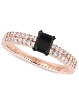 Black Diamond (1/2 ct. t.w.) & White (1/4 Emerald-Cut Pave Engagement Ring 14k Rose Gold