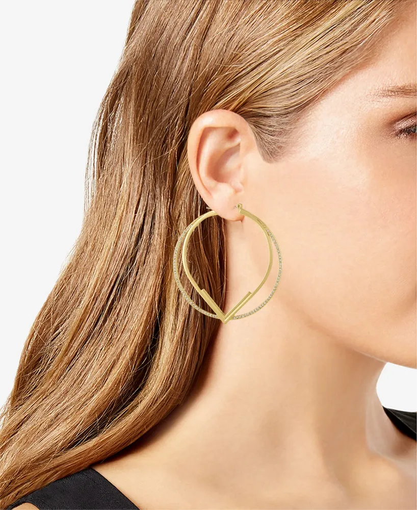 Vince Camuto Gold-Tone Double Hoop V Pave Earrings - Gold