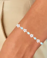 Larimar (1-1/2 ct. t.w.) & Cubic Zirconia Flower Link Bracelet in Sterling Silver