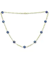 Green Jade Bead Paperclip Link Collar Necklace Gold-Plated Sterling Silver, 18" + 2" extender, (Also Onyx)