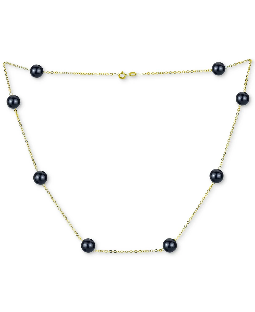 Onyx Bead 18" Collar Necklace 14k Gold (Also Jade, Lapis Lazuli, Rose Quartz