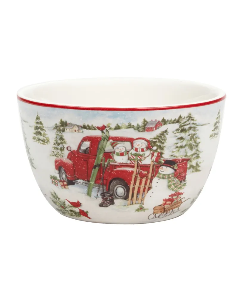 Certified International Red Truck Snowman 4 Piece Ice Cream Bowl Set