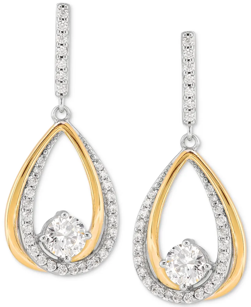 Cubic Zirconia Teardrop Drop Earrings in Sterling Silver & 14k Gold-Plate