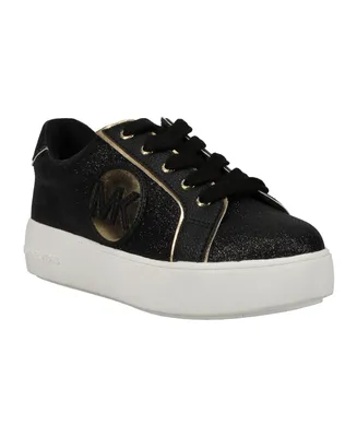 Michael Kors Little Girls Jordana Poppy Logo Detail Lace-Up Sneakers - Black, Gold