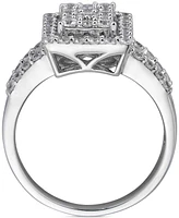 Diamond Round & Baguette Rectangular Cluster Ring (1-5/8 ct. t.w.) in 14k White Gold