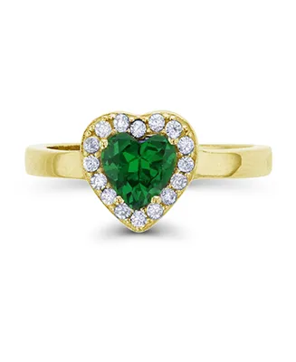 Cubic Zirconia 14K Gold Over Sterling Silver Heart Round Pave Ring