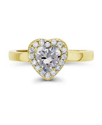 Cubic Zirconia in 14K Gold Over Sterling Silver Heart Round Pave Ring