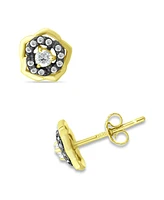 Giani Bernini Cubic Zirconia with Black Rhodium Flower Stud Earrings, 18K Gold over Silver