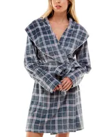 Roudelain Women's Plaid Shawl-Collar Wrap Robe