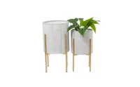 Wood Bohemian Planters with Stand, Set of 2