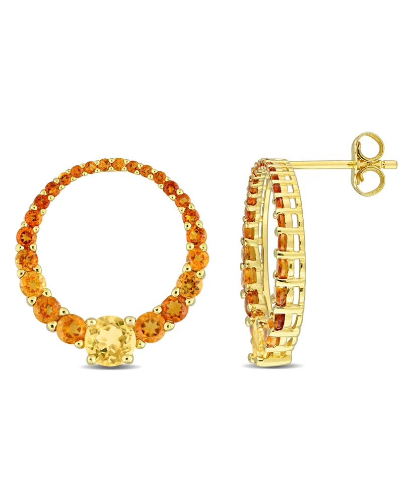 18K Gold Plated Sterling Silver Citrine Graduated Open Circle Hoop Earrings