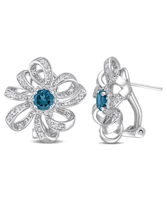 Sterling Silver Blue Topaz and White Topaz Flower Earrings