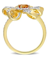 Citrine (2/5 ct. t.w.) and White Topaz (1/2 Flower Cocktail Ring 18k Gold Plated Sterling Silver