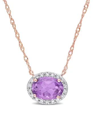 Amethyst (3/4 ct.t .w.) and Diamond (1/10 ct. t.w.) Oval Halo Necklace in 10k Rose Gold