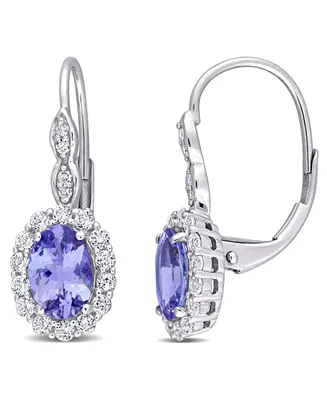 Tanzanite, Topaz and Diamond Accent Vintage-Like Halo Earrings in 14K White Gold