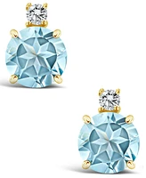 Aquamarine (7/8 ct. t.w.) and Diamond Accent Stud Earrings 14K Yellow Gold