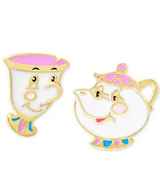 Mrs. Potts & Chip Enamel Mismatch Stud Earrings in 18K Gold-Plated Sterling Silver