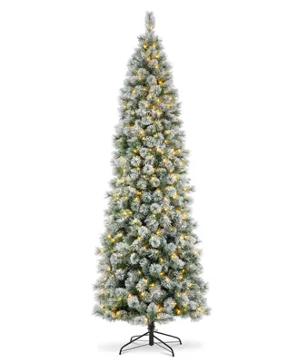 Glitzhome 9' Pre-Lit Flocked Pencil Pine Artificial Christmas Tree with 500 Warm White Lights