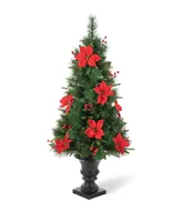 Glitzhome 4' Pre-Lit Pine Artificial Christmas Porch Tree with 100 Warm White Lights