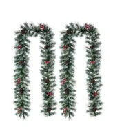 Glitzhome 9' Pre-Lit Greenery Pine Cones and Berries Christmas Garland, with 50 Warm White Lights Set, 2 Piece