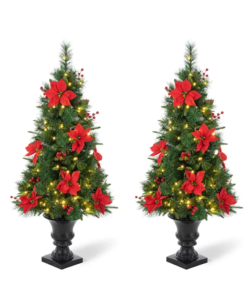 Glitzhome 4' Pre-Lit Pine Artificial Christmas Porch Tree with 100 Warm White Lights Set, 2 Piece