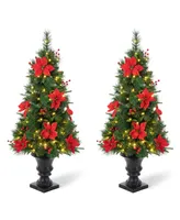 Glitzhome 4' Pre-Lit Pine Artificial Christmas Porch Tree with 100 Warm White Lights Set, 2 Piece