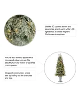 Glitzhome 5' Pre-Lit Pine Artificial Christmas Porch Tree with 180 Warm White Lights and Pine Cones Set, 2 Piece