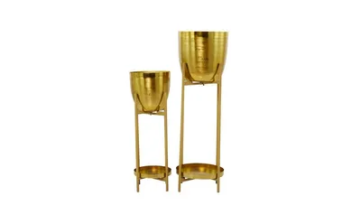Metal Modern Planters with Stand, Set of 2 - Gold