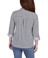 Petite 3/4 Sleeve Roll Tab Notch Collar Blouse