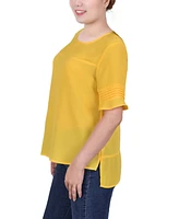 Petite Short Sleeve Crepe and Chiffon Top