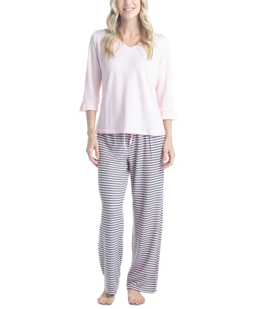 Liz Claiborne Womens Tall V-Neck Long Sleeve 4-pc. Pant Pajama Set