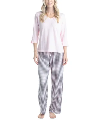 Muk Luks Women's 3/4 Sleeve Top & Boot-Cut Pajama Pants Set