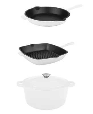 Neo Cast Iron Fry Pan, Grill Pan and 5 Quart Covered Dutch Oven, Set of 3