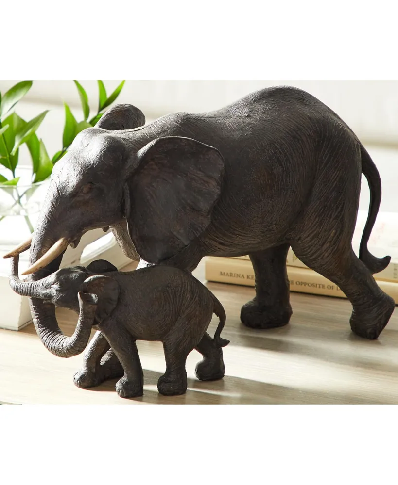 Dark Eclectic Resin Elephant Sculpture, 9" x 14"