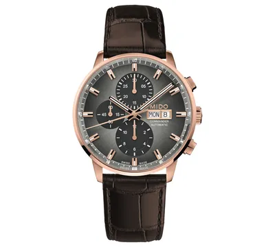 Mido Men's Swiss Automatic Chronograph Commander Brown Leather Strap Watch 43mm