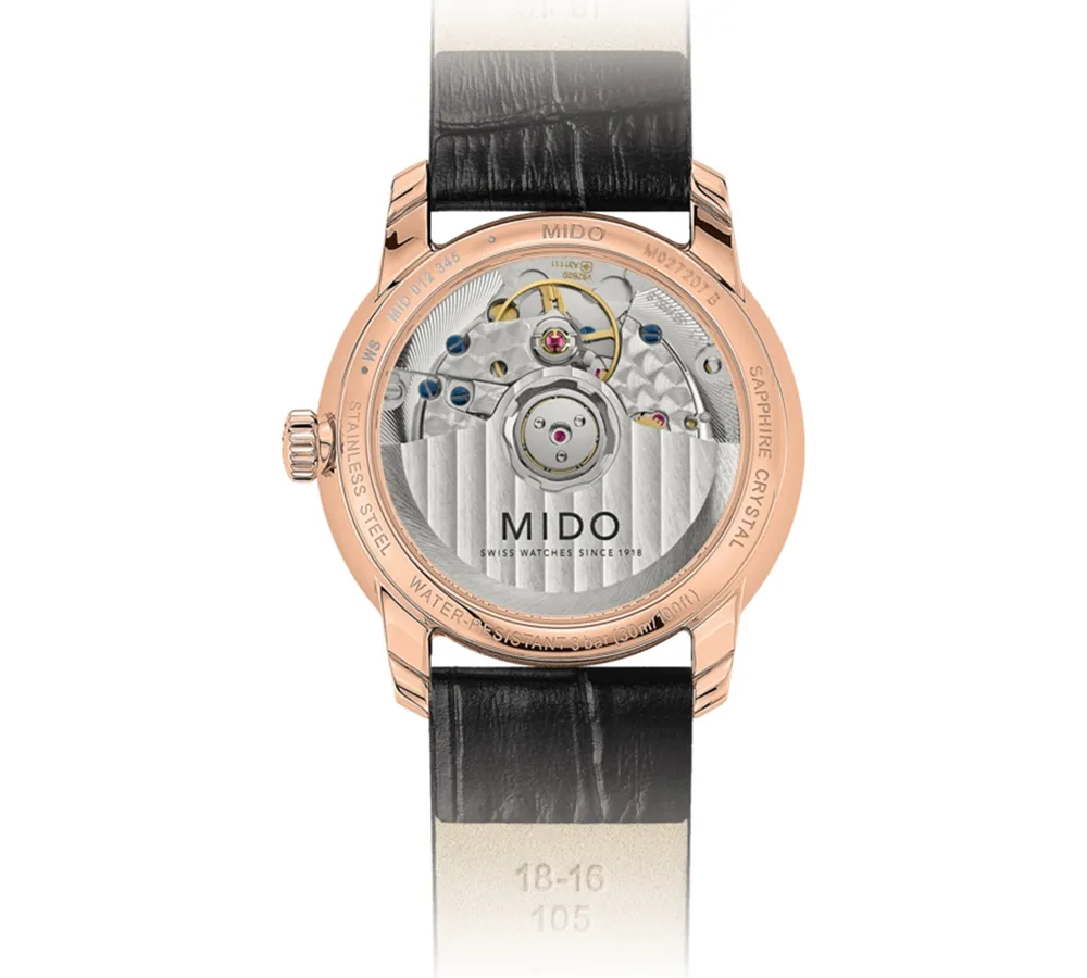 Mido Women's Swiss Automatic Baroncelli Iii Heritage Diamond (1/10 ct. t.w.) Black Leather Strap Watch 33mm