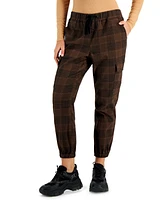 Tinseltown Juniors' Plaid Cargo Pull-On Jogger Pants