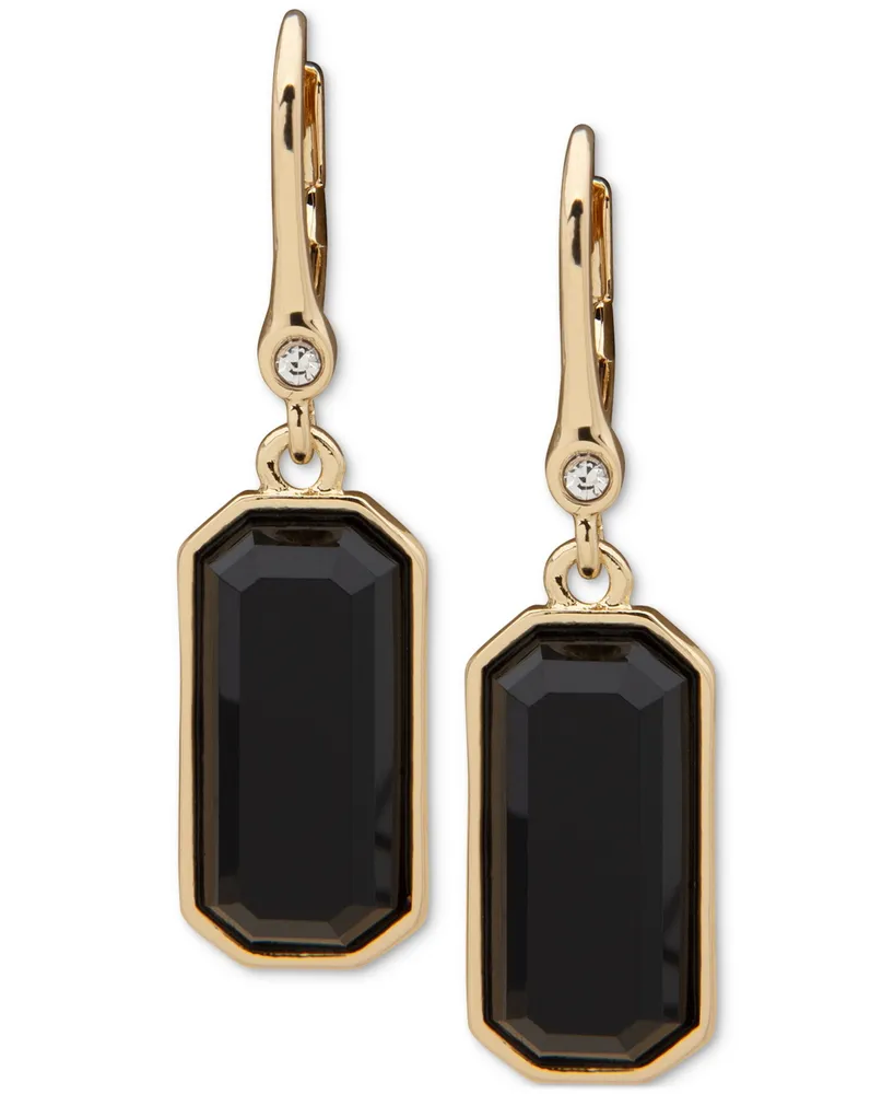 Dkny Gold-Tone Pave & Rectangle Stone Drop Earrings