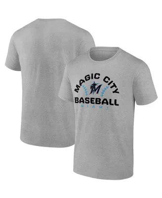 Men's Fanatics Heather Gray Miami Marlins Iconic Go For Two T-shirt