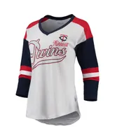 Women's Touch White and Red Minnesota Twins Base Runner 3/4-Sleeve V-Neck T-shirt