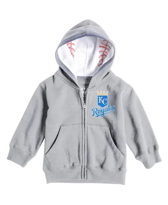 Toddler Boys and Girls Soft As A Grape Heathered Gray Kansas City Royals Baseball Print Full-Zip Hoodie