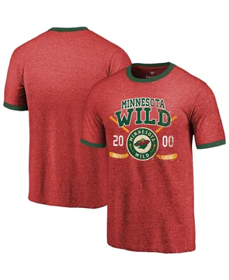 Men's Majestic Threads Red Minnesota Wild Buzzer Beater Tri-Blend Ringer T-shirt