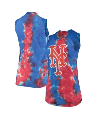 Women's Majestic Threads Red and Blue New York Mets Tie-Dye Tri-Blend Muscle Tank Top