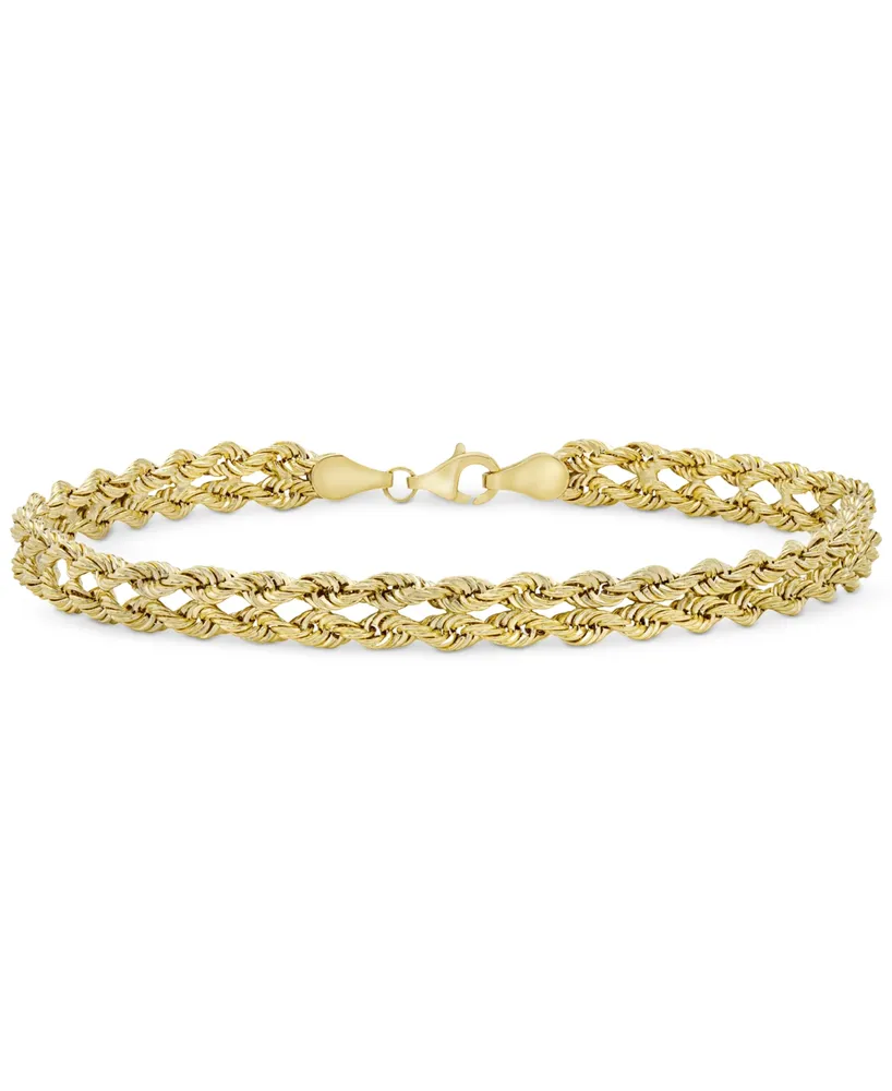 Double Row Twisted Heart Link Bracelet 14k Gold
