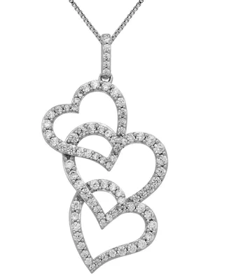 Diamond Interlocking Heart Pendant Necklace (1 ct. t.w.) in 10k White Gold, 16" + 2" extender