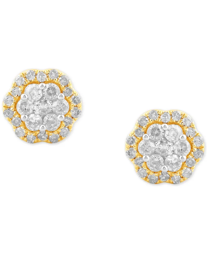 Diamond Halo Cluster Stud Earrings (1 ct. t.w.) in 10k Gold