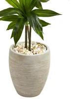 Nearly Natural 4' Dracaena Artificial Plant in Sand Colored Planter - Real Touch