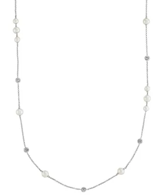 Cultured Freshwater Pearl (6-7mm) & White Sapphire (2 ct. t.w.) 38-1/2" Statement Necklace in Sterling Silver
